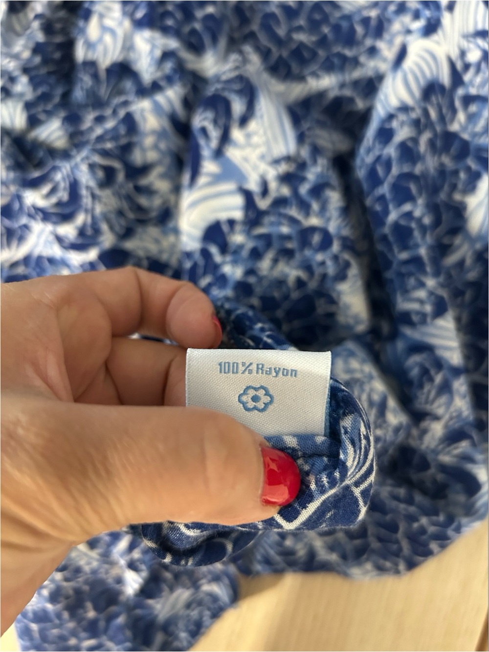 Blue Ginger Hawaiian Floral Aloha Blue Smocked Quarter Sleeve Dress Sz XL Rayon - Picture 4 of 6